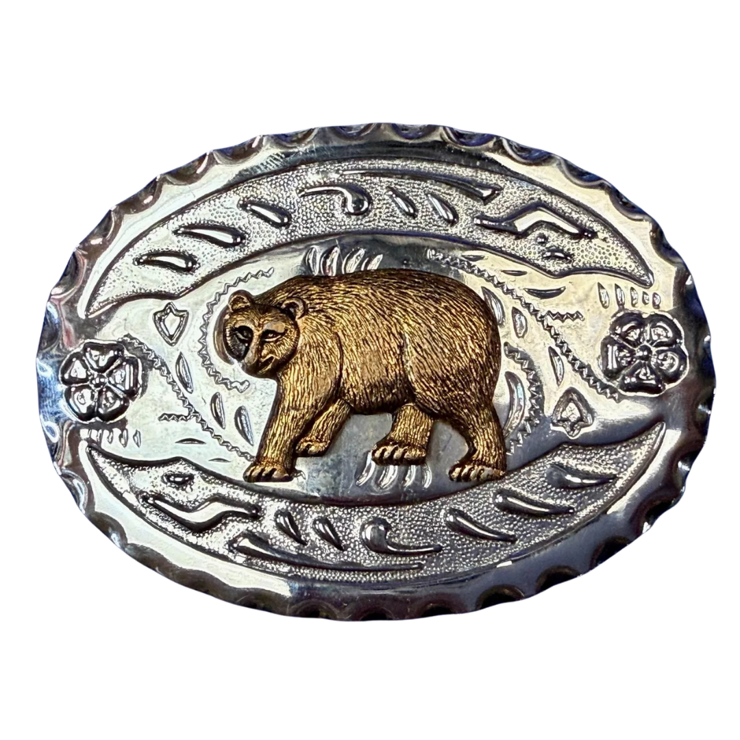 Grizzly Bear Two Tone Silver Belt Buckle