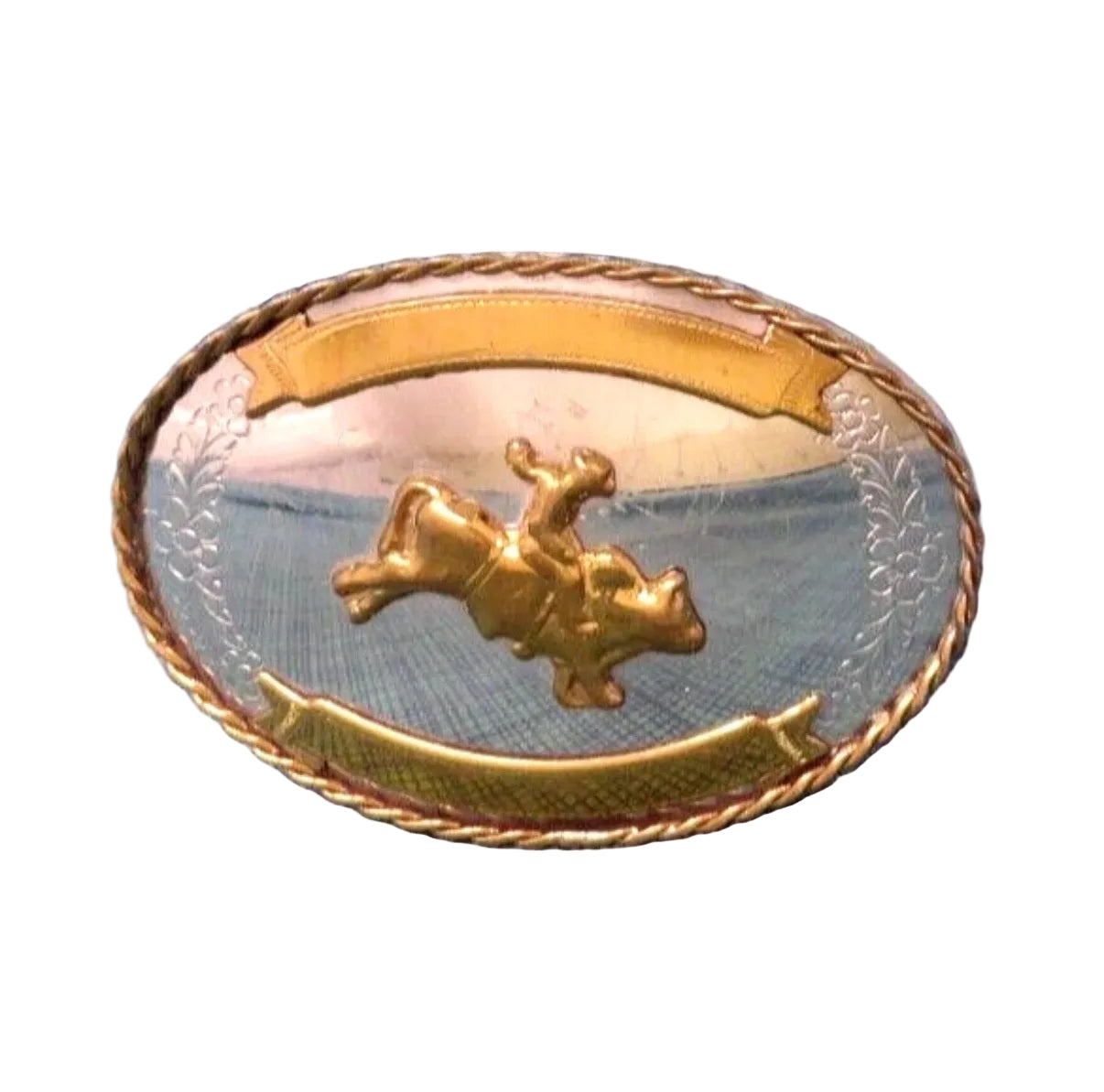 Rodeo Cowboy Bull Rider Belt Buckle Western Nickel Silver Trophy Vintage