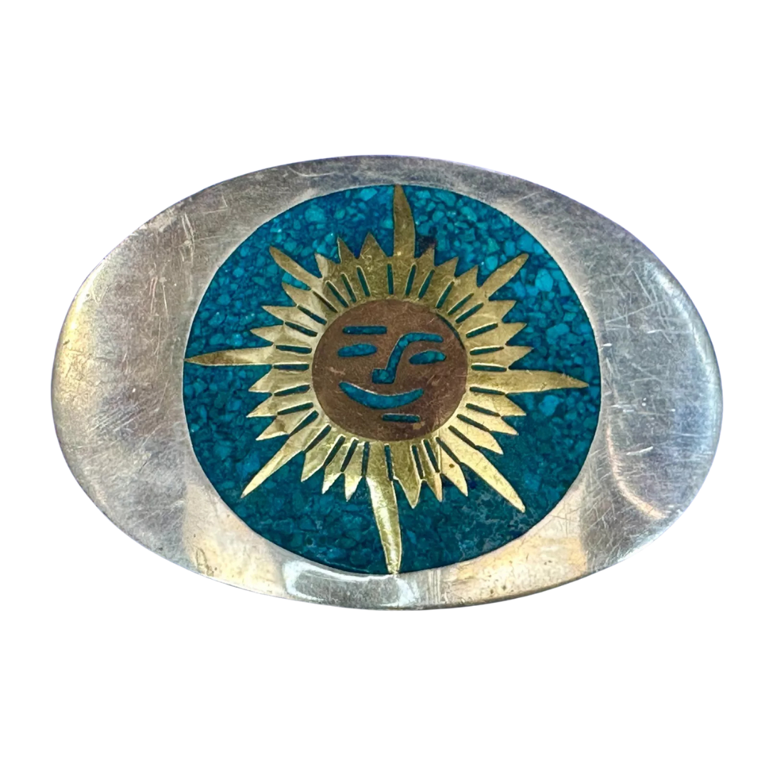 Sunburst Turquoise Chip Inlay Vintage Belt Buckle