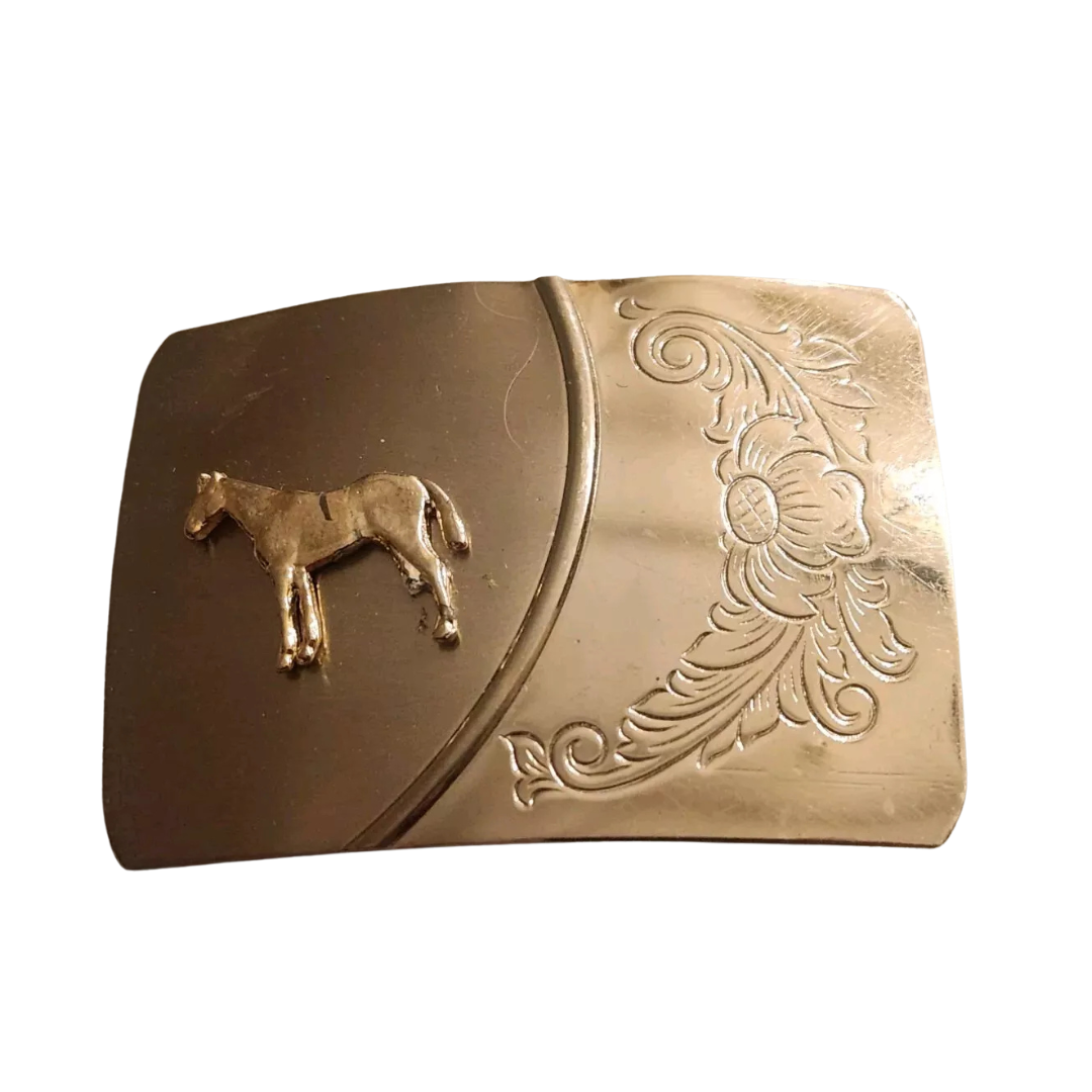 Vintage Silver Tone Horse Belt Buckle