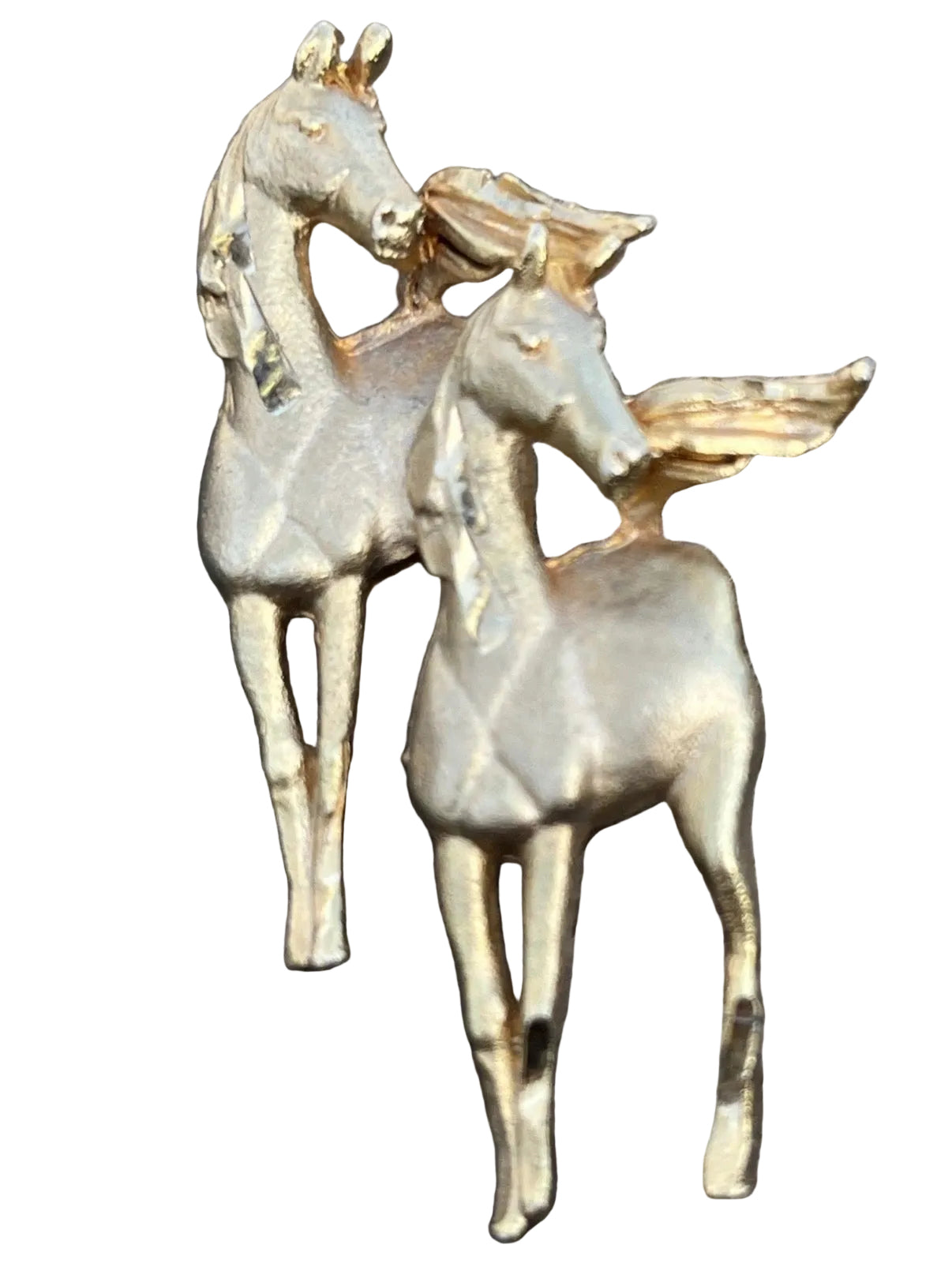 Vintage Gold Tone Galloping Horses Equestrian Brooch Pin